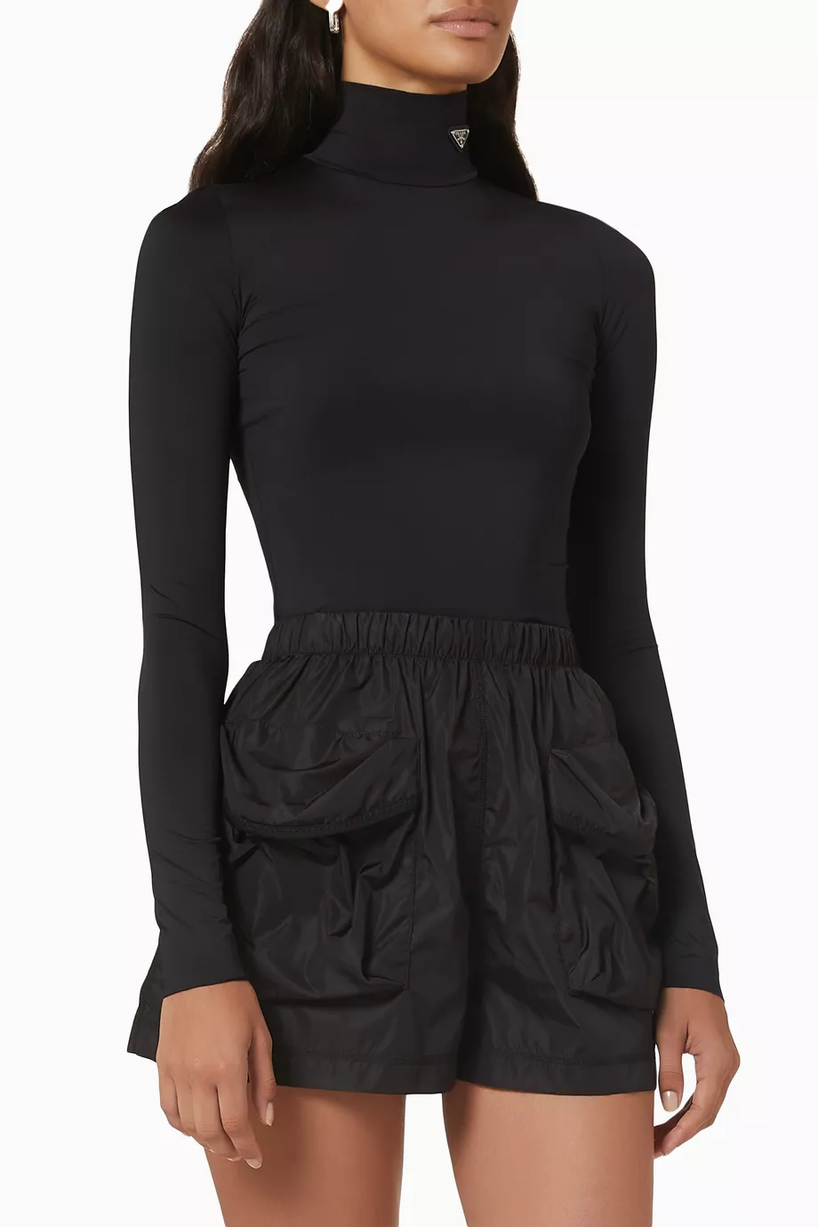 Buy Prada Black Triangle Logo High Neck Top in Stretch Jersey for 