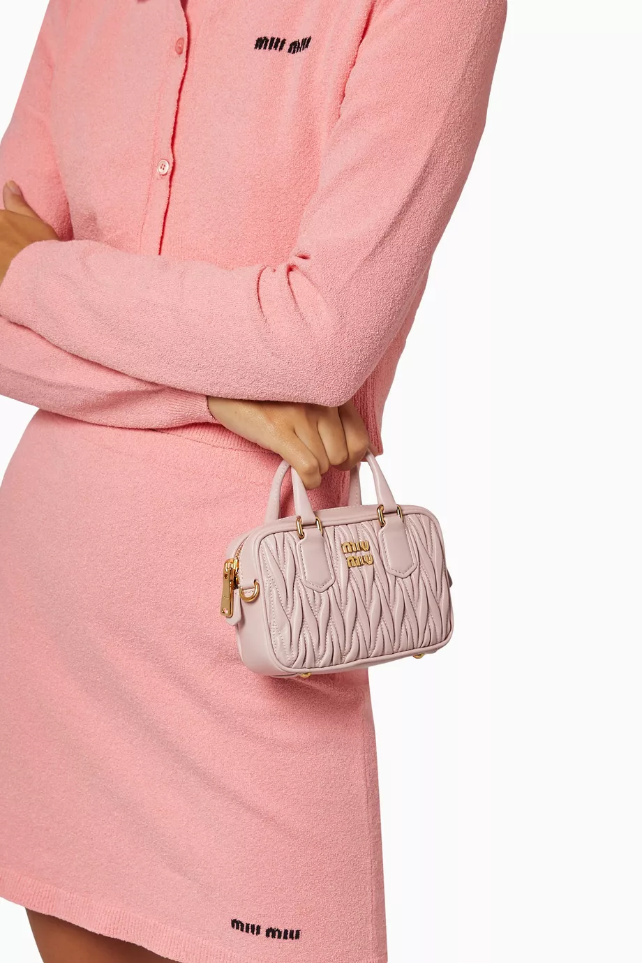 Buy Miu Miu Pink Mini Crossbody Bag in Matelassé Nappa