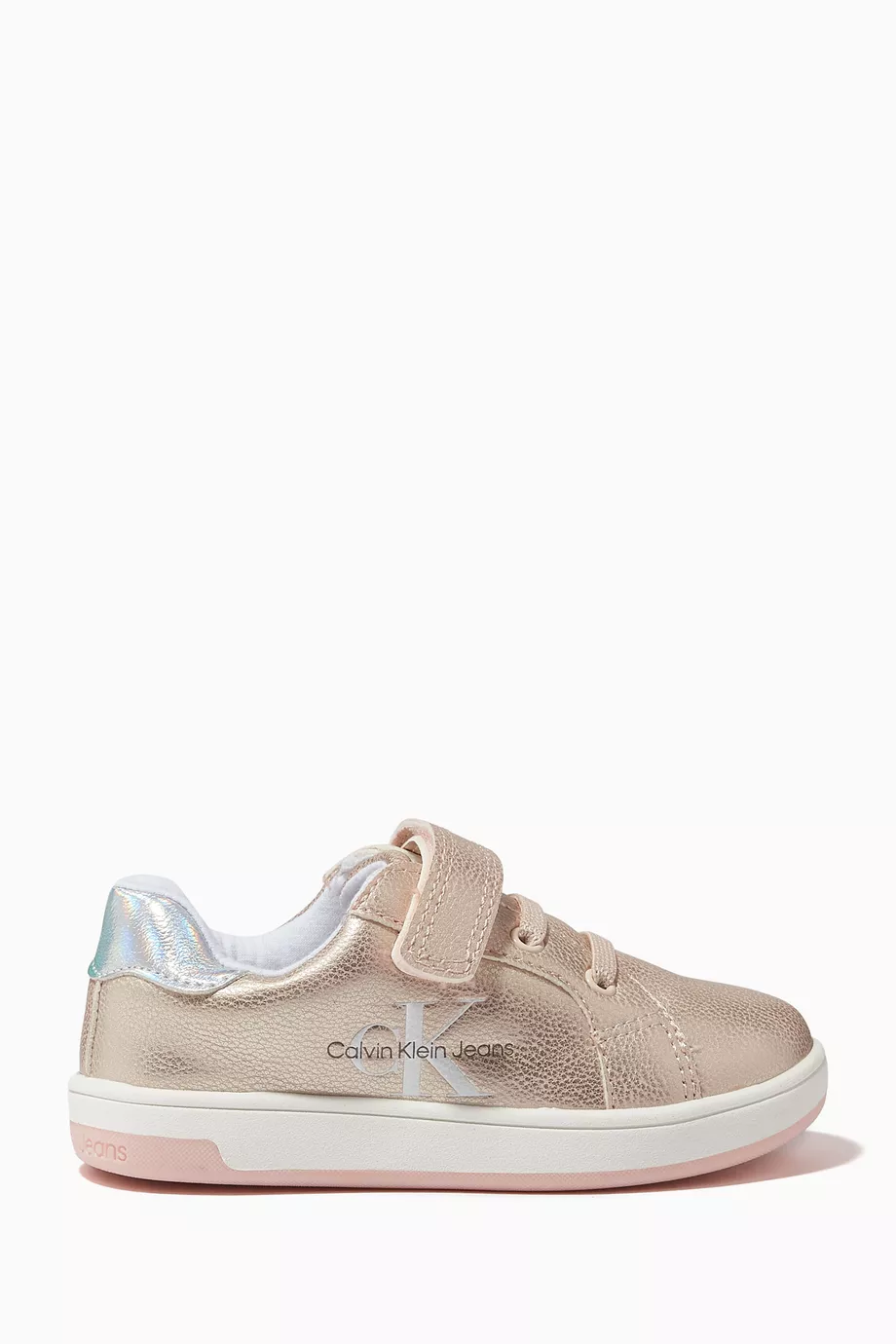 Buy Calvin Klein Pink Velcro Sneakers in Metallic Faux Leather for