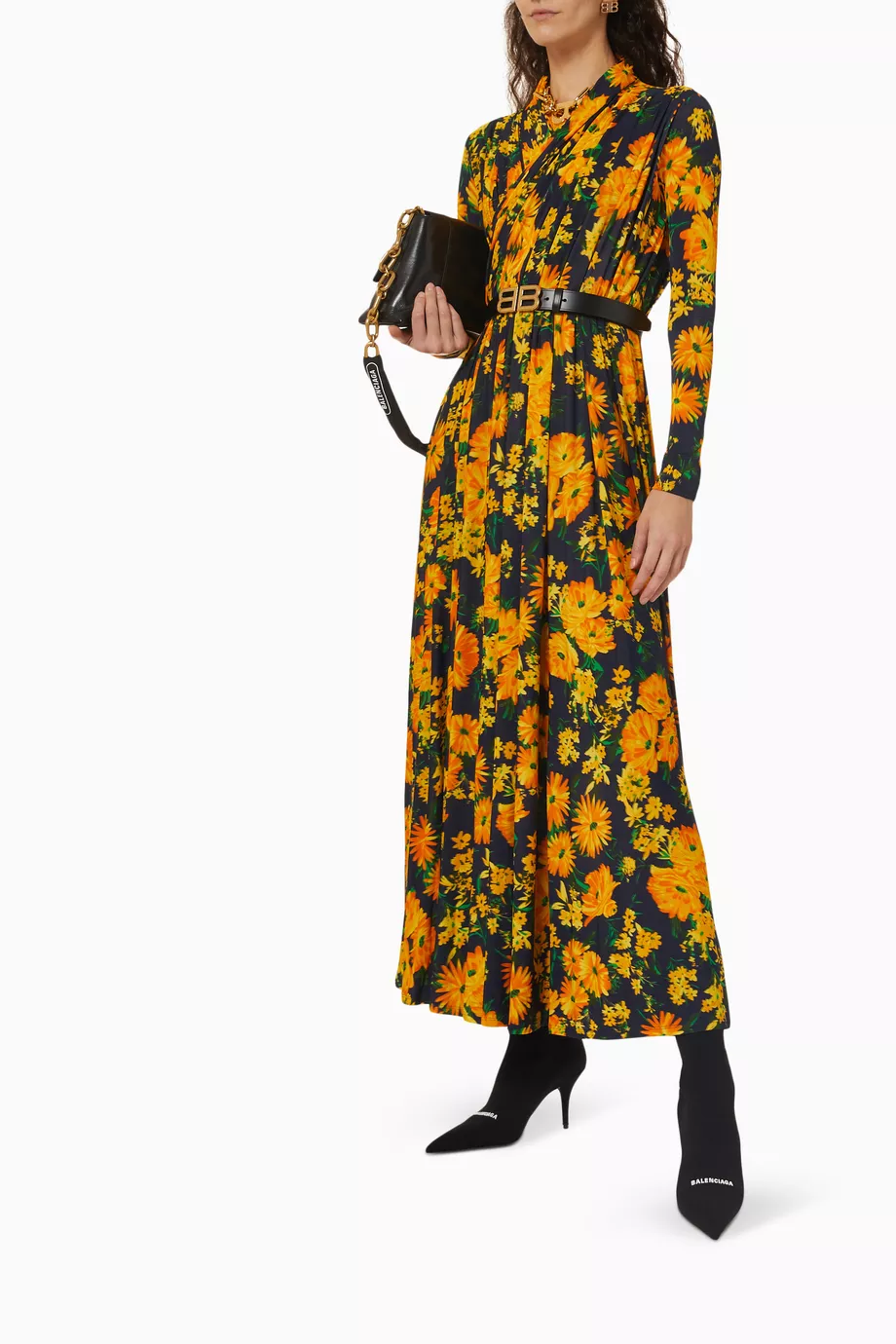 Buy Balenciaga Yellow Floral-print Draped Maxi Dress in