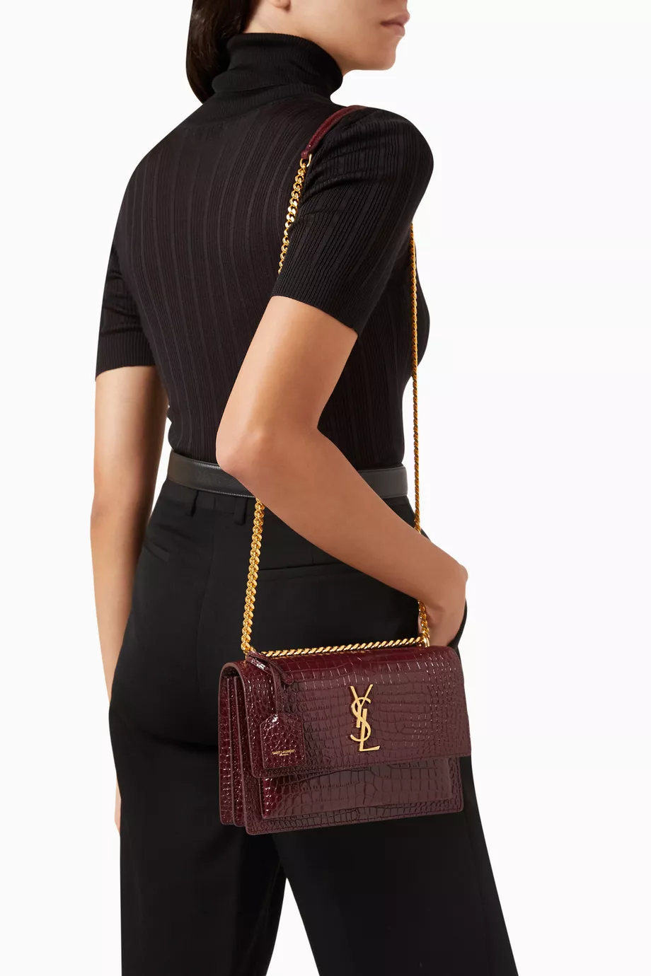 Buy SAINT LAURENT Burgundy Medium Sunset Chain Shoulder Bag in