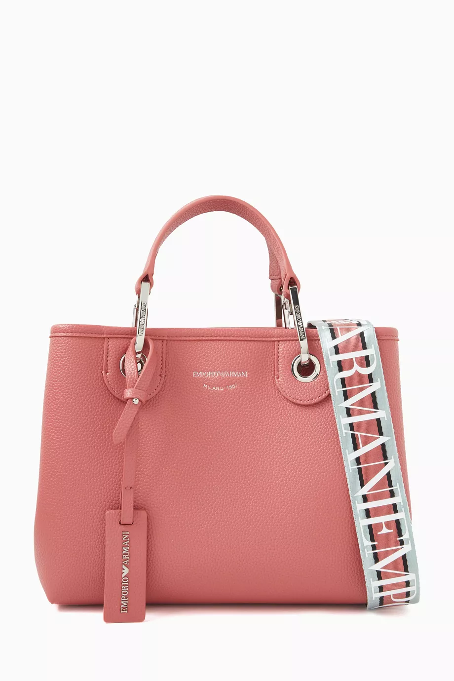 Buy Emporio Armani Pink Small Logo embossed Tote Bag in Faux Leather for Women Online Ounass Kuwait