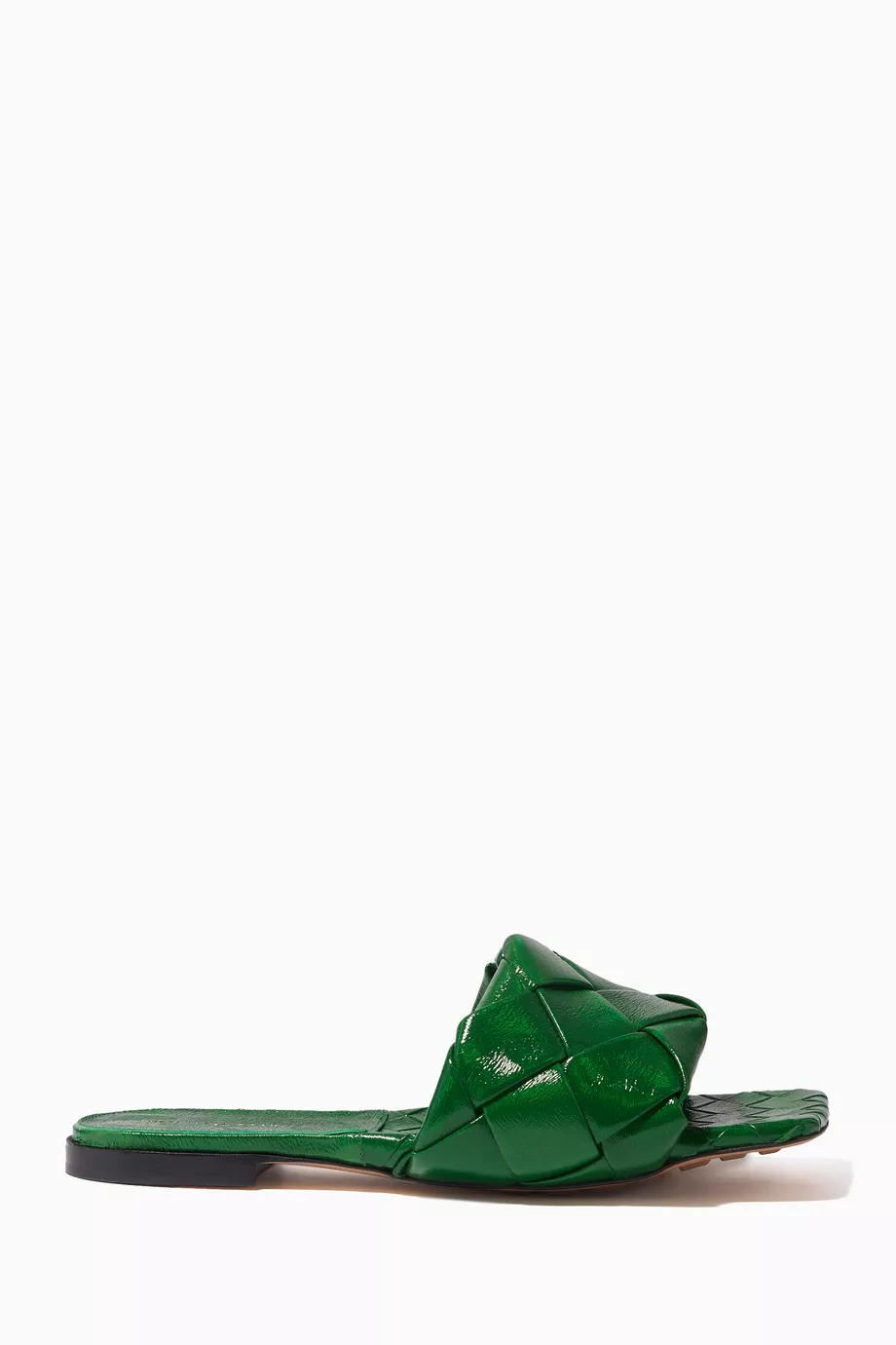 Buy Bottega Veneta Green Lido Flat Sandals in Intrecciato Nappa