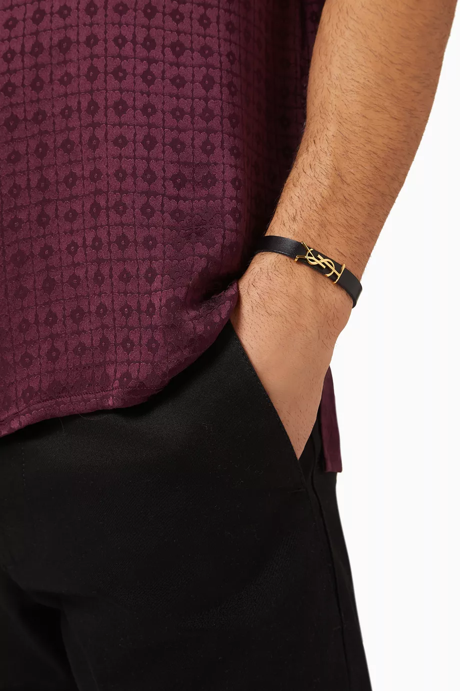 Ysl mens leather bracelet hot sale