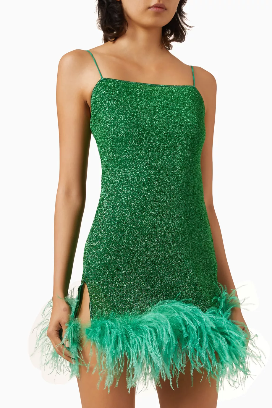 green emerald velvet dress Crystal Embellished Feather Off-Shoulder Maxi Dress
