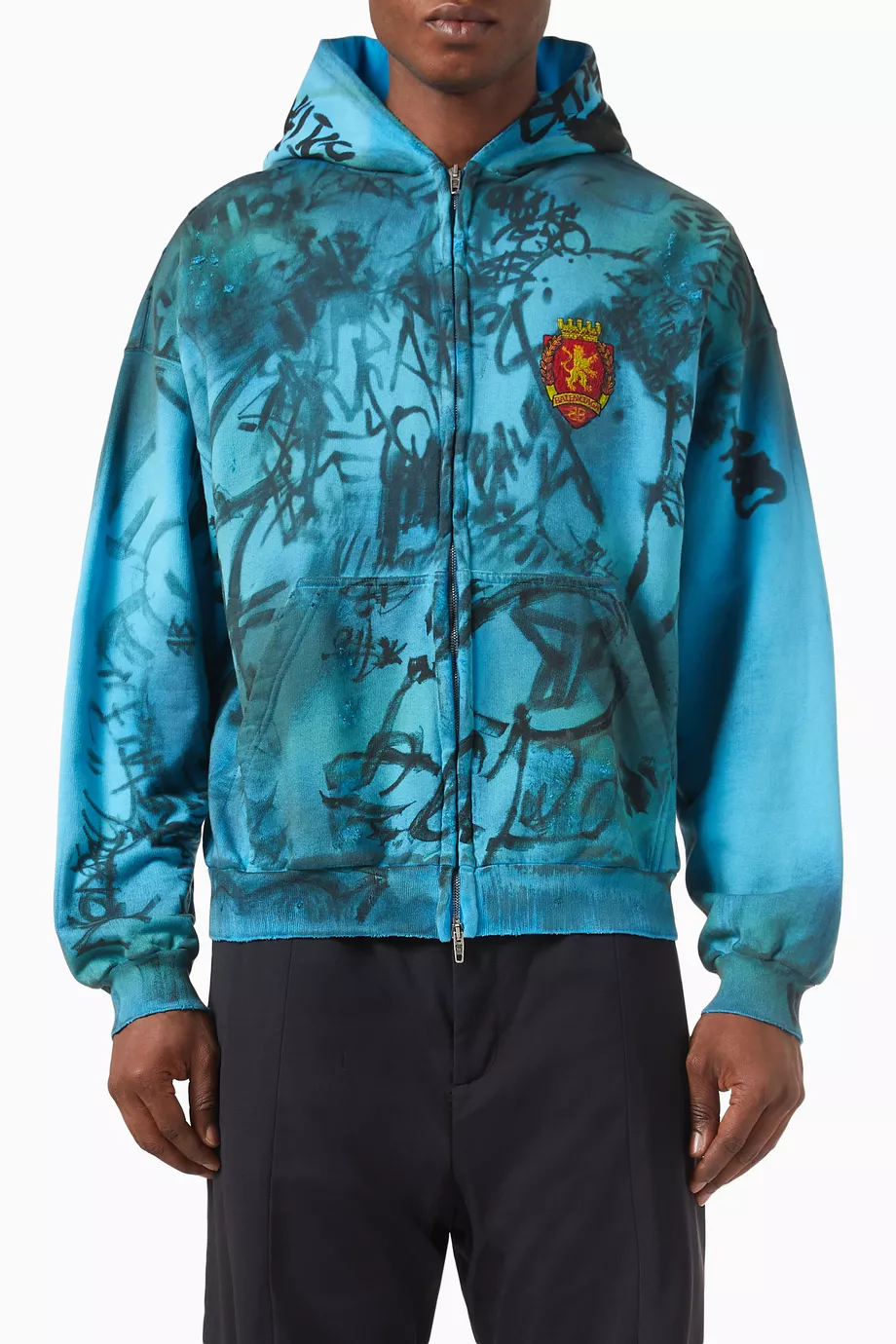 Buy Balenciaga Blue Skater Medium Fit Zip-up Hoodie in Curly