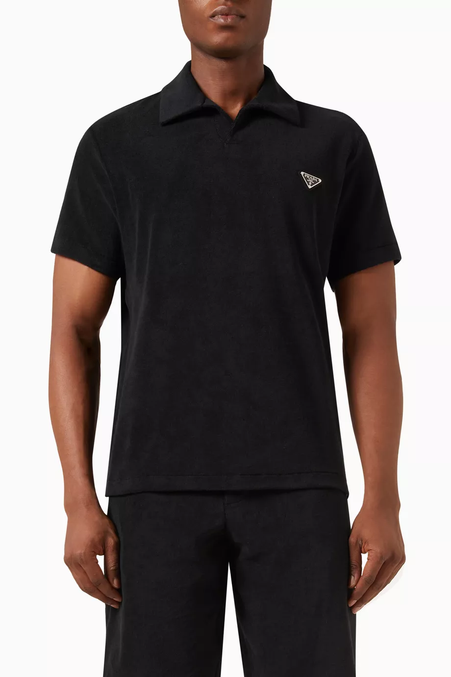 Buy Prada Black Logo Polo Shirt in Terrycloth for Men Online