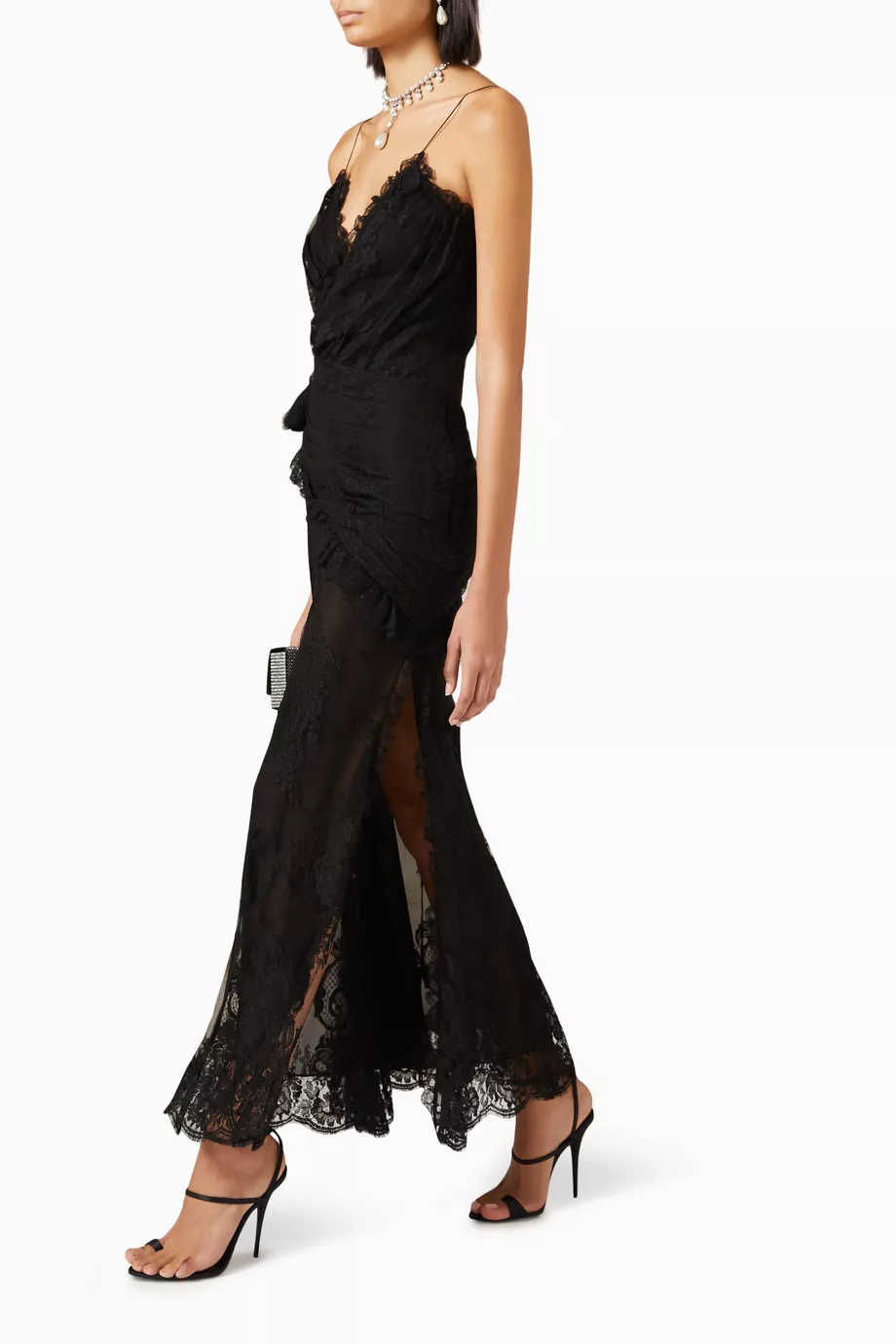 ワンピース ALESSANDRA RICH LAMINATED JERSEY AND LACE SLIP DRESS Alessandra Rich LAMINATED JERSEY EVENING SLIP DRESS WITH