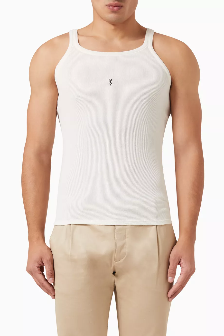 Buy SAINT LAURENT White Cassandre Tank-top in Organic Cotton for