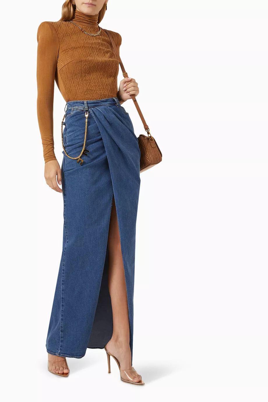 Buy Elisabetta Franchi Blue Draped Maxi Skirt in Denim for