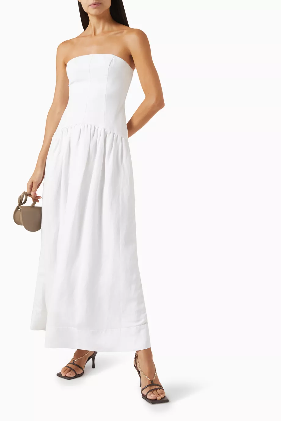 Buy Shona Joy Neutral Strapless Panelled Maxi Dress in Linen-blend for  Women Online | Ounass Kuwait