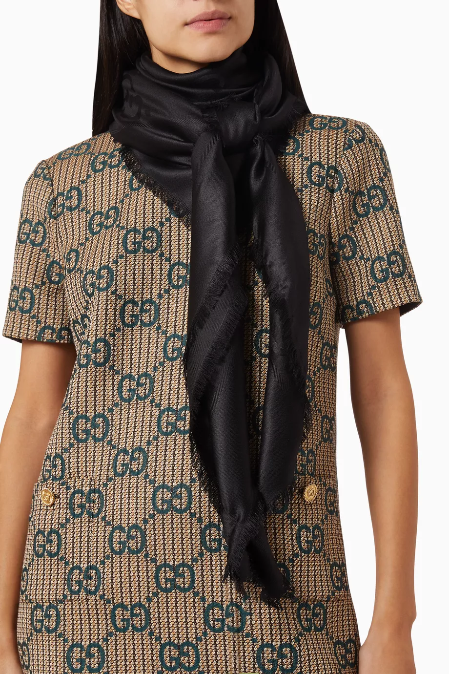 Buy Gucci Black GG Jacquard Shawl in Silk & Wool for Women Online