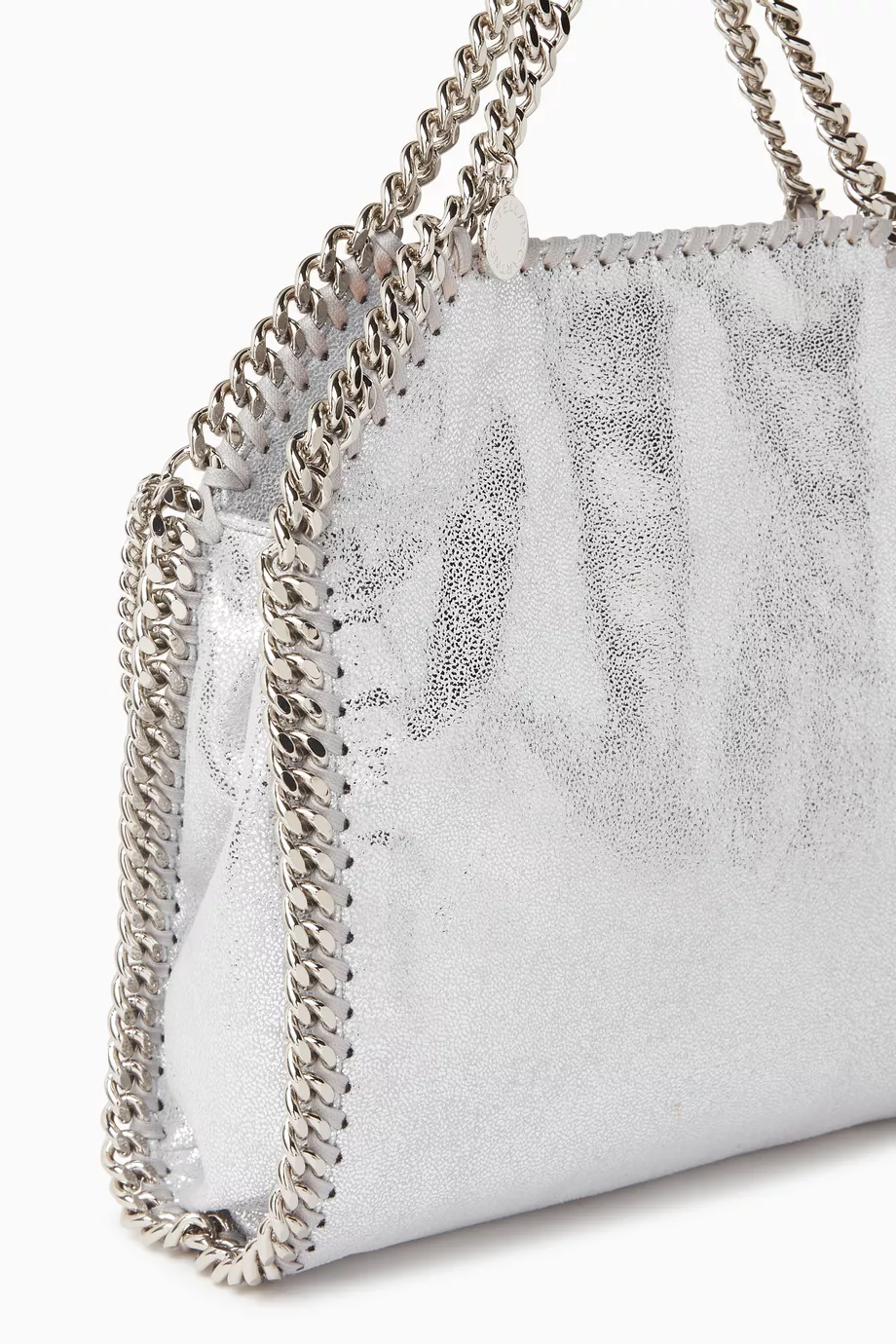 ★TOUT Y EST★ TRIANGLE MICRO BAG TIN SILVER FNSMN02TLF Women Steel gray Falabella Cracked Metallic Drawstring