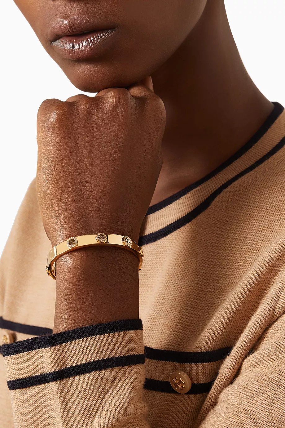 Tory Burch Gold and Brown Logo Hinge Bracelet Tory Burch Classic Logo Hinge Bangle 168864 | Mercari main image 4