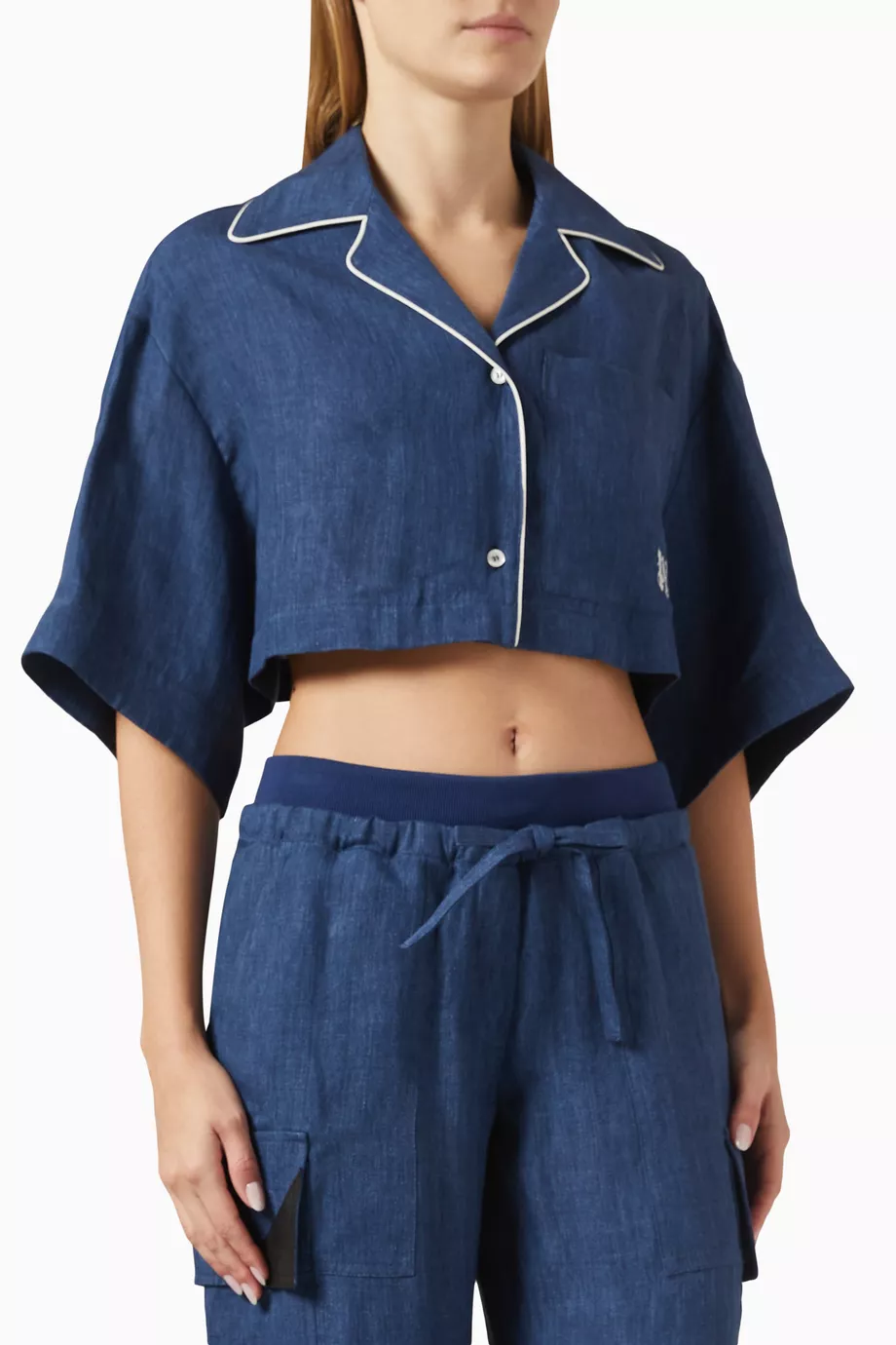 トップス Palm Angeles Monogram Linen Denim Crop Palm Angeles Monogram Linen Denim Crop
