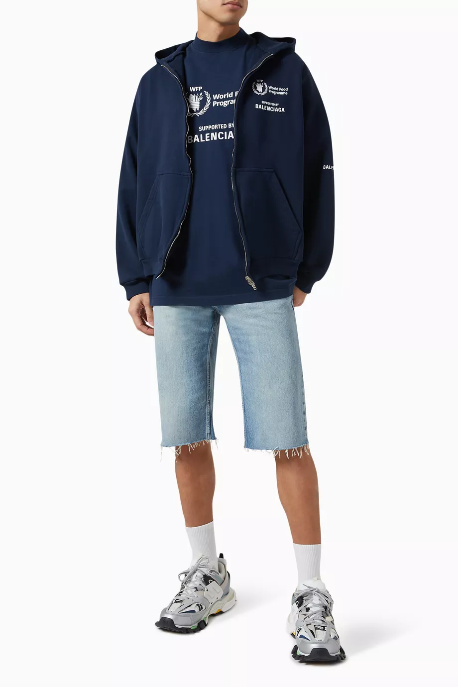 Buy Balenciaga Blue World Food Programme Medium Hoodie in Cotton