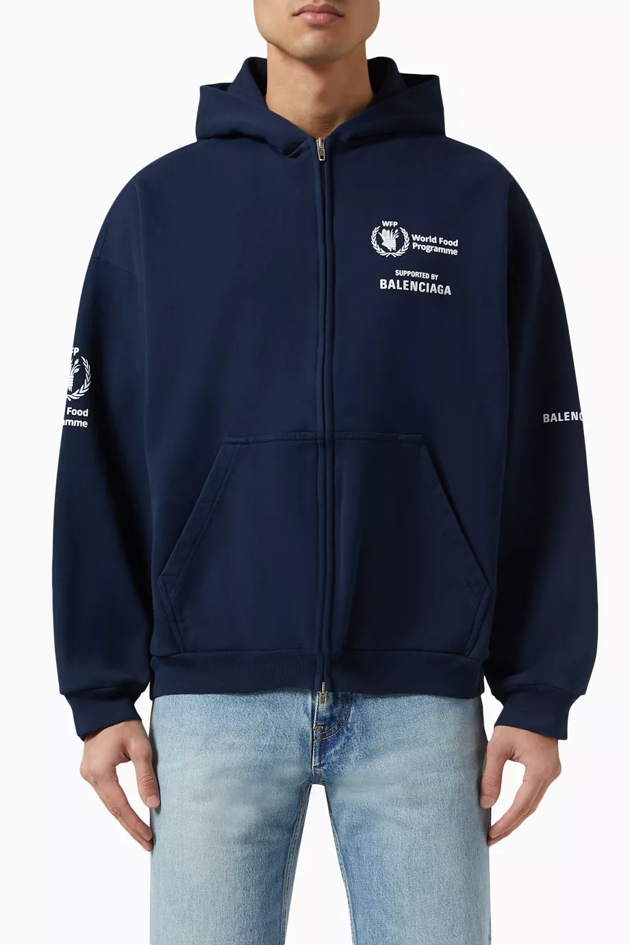 Buy Balenciaga Blue World Food Programme Medium Hoodie in Cotton