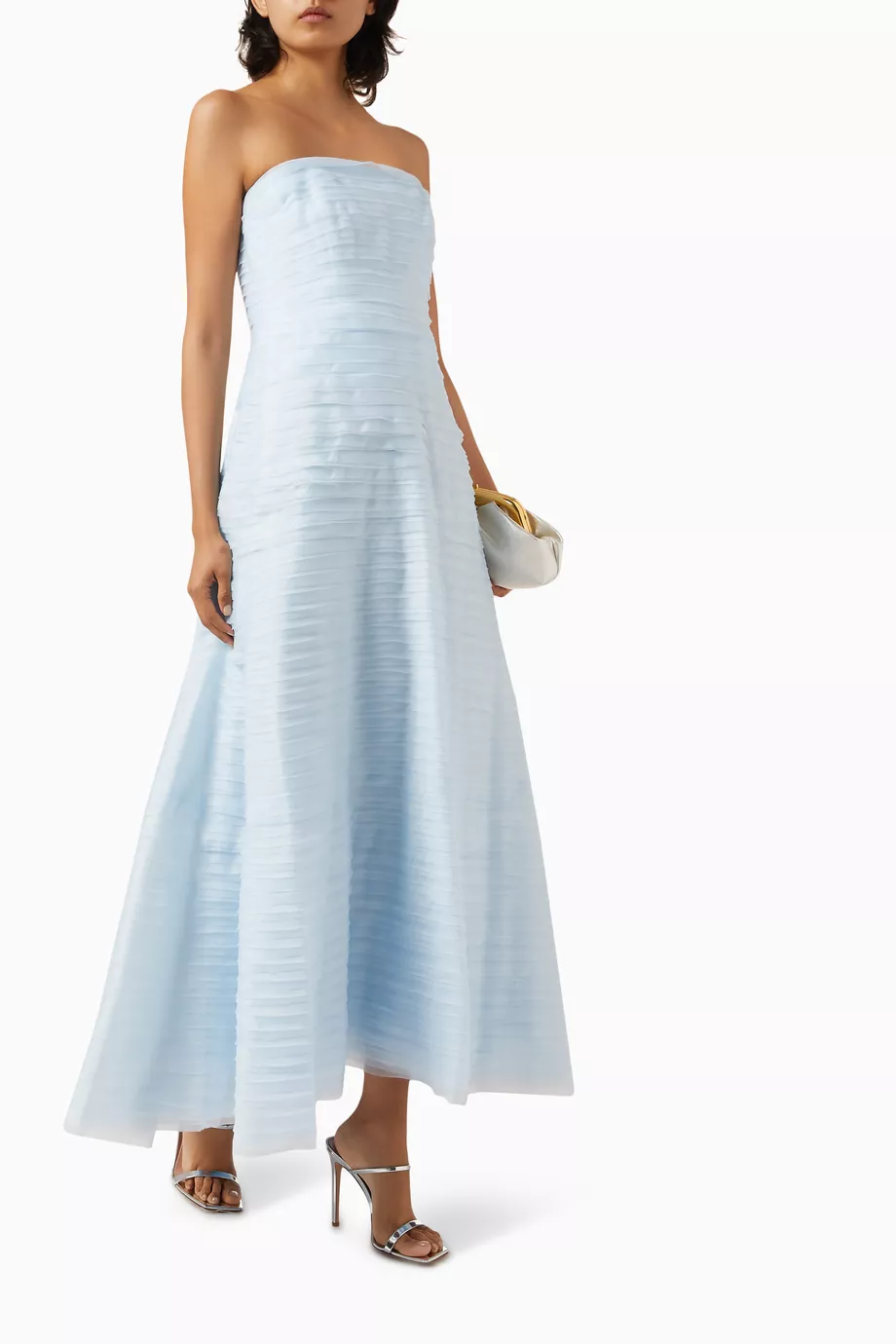 princess polly baby blue dress ASOS DESIGN one shoulder seamed bust midi dress with high leg split in main image 1