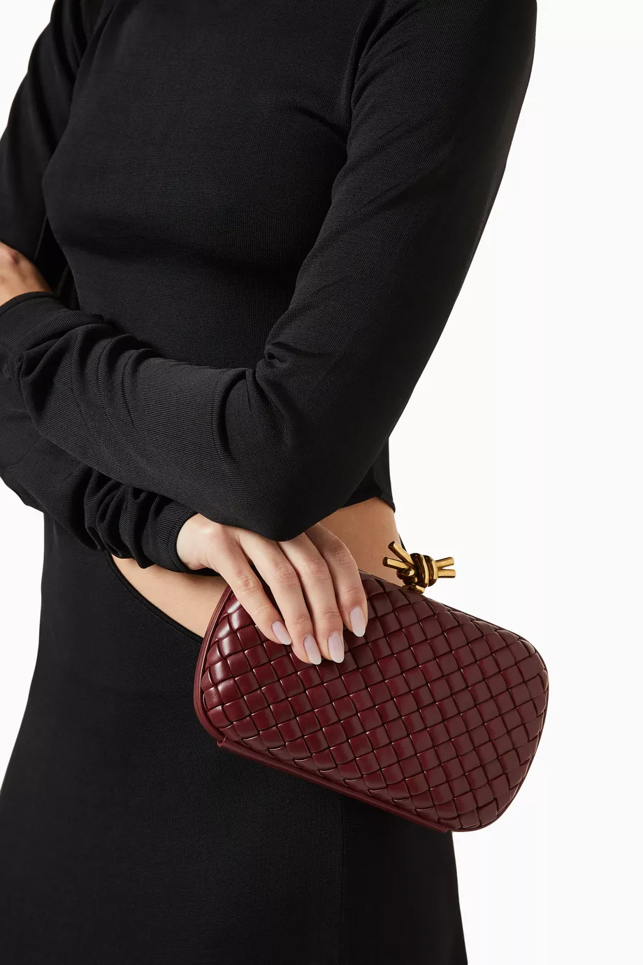 Buy Bottega Veneta Burgundy Knot Minaudiere Clutch with Chain in