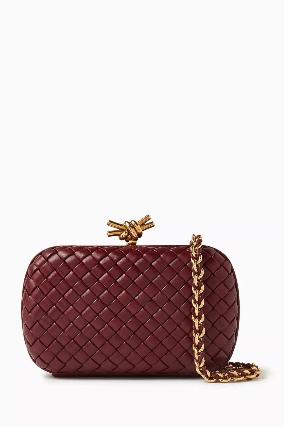 Buy Bottega Veneta Burgundy Knot Minaudiere Clutch with