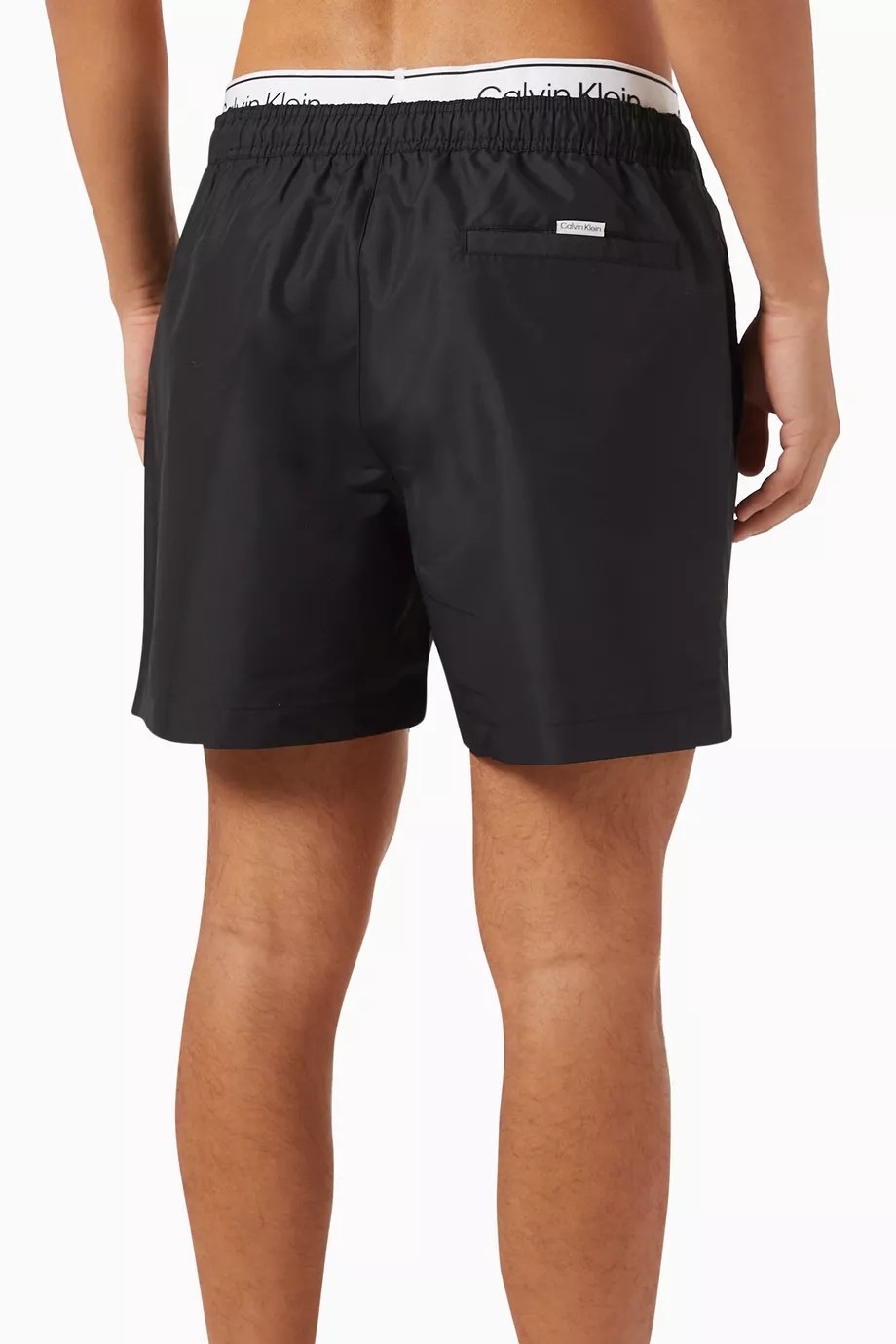Buy Calvin Klein Black Double Waistband Swim Shorts in Recycled Polyester for Men Online Ounass Kuwait