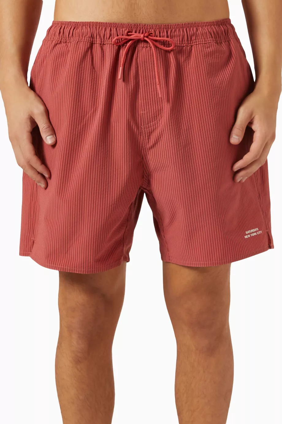 Buy Saturdays NYC Red Timothy Swim Shorts in Seersucker for Men Online Ounass Kuwait