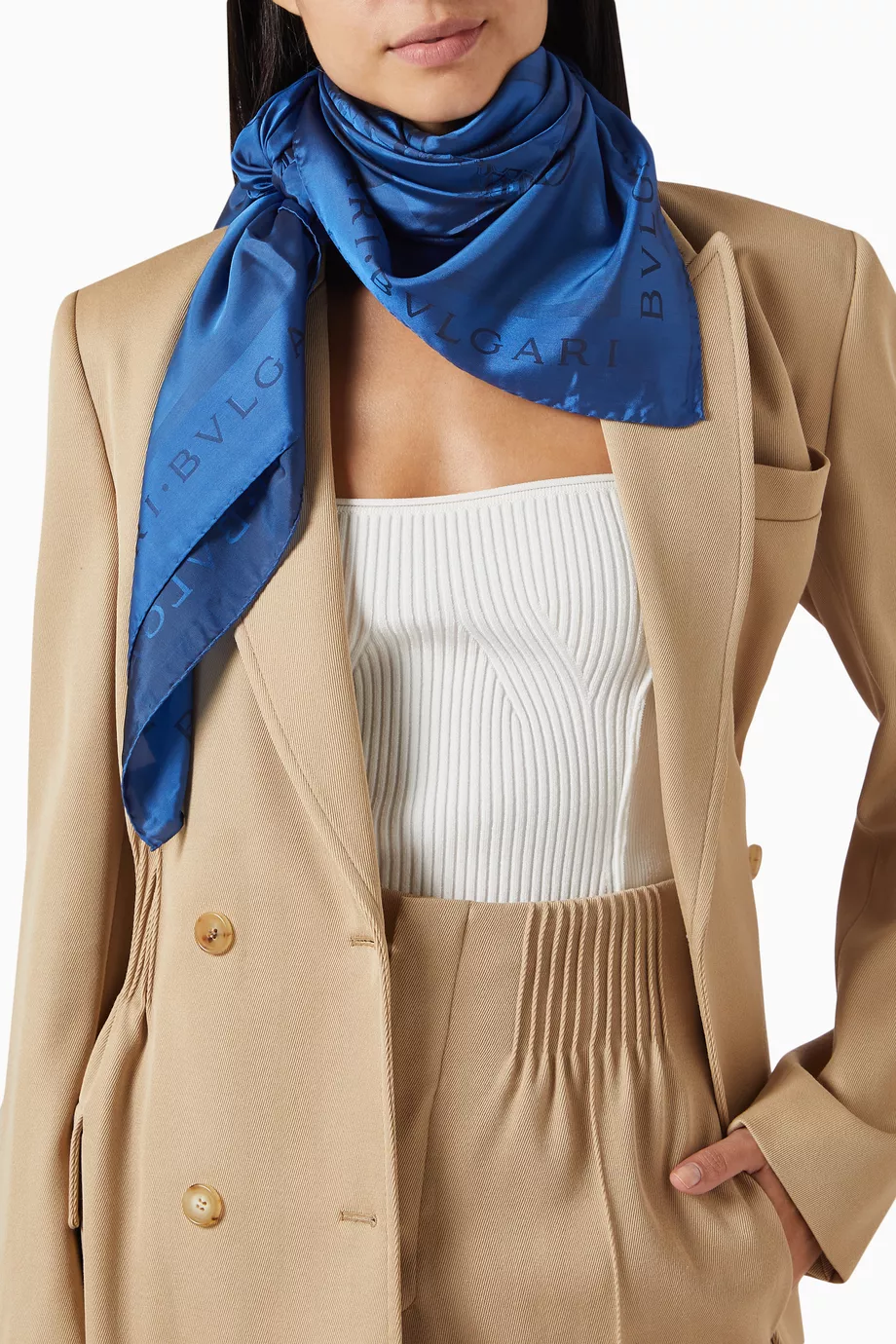 Buy BVLGARI Blue Solid Wonders Scarf in Silk for Women