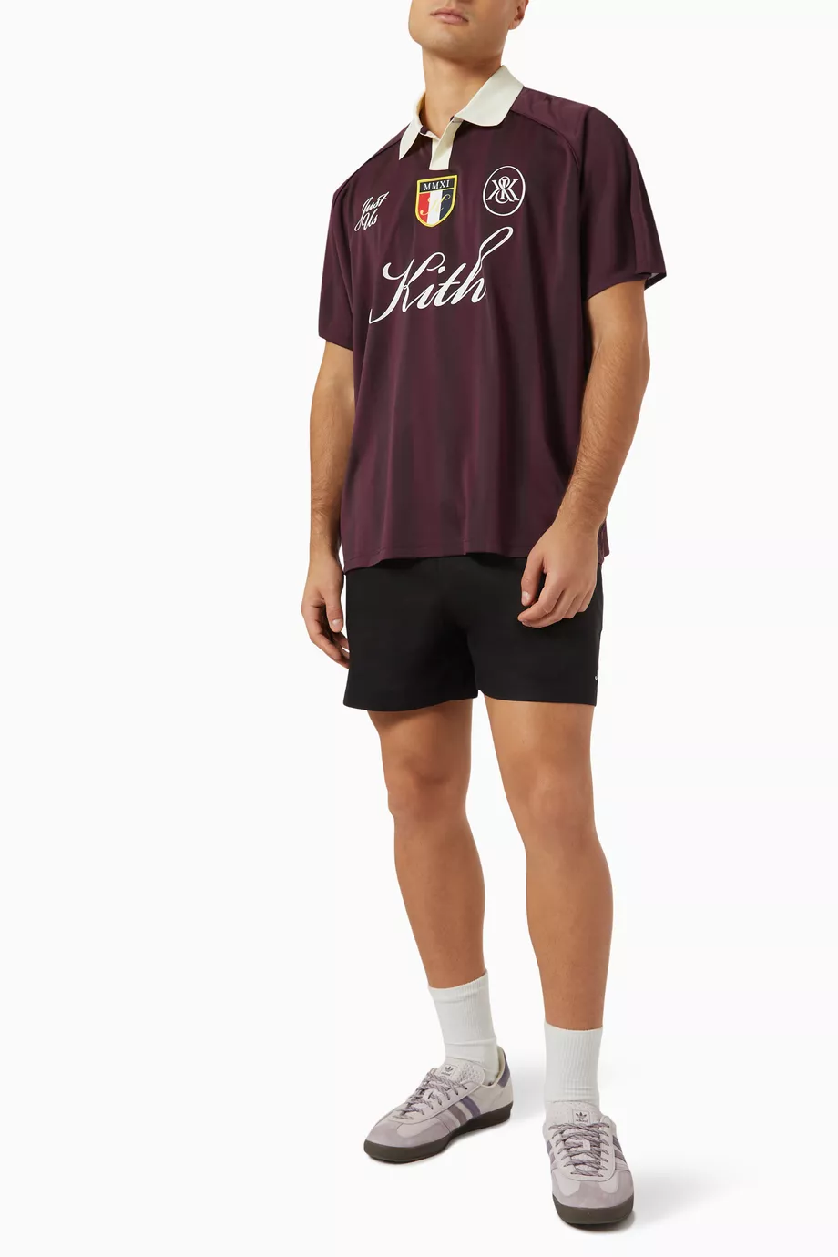 Buy Kith Red Shadow Stripe Marcel Soccer Jersey for Men Online
