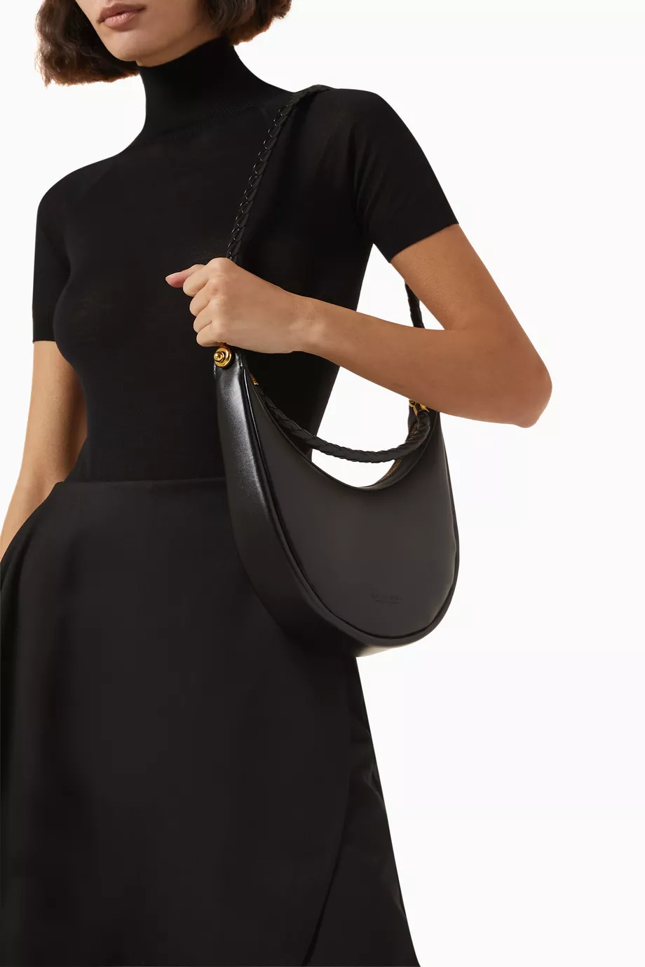■BOTTEGA VENETA■ Hula Hoop Shoulder Bag Black 794902V3IW11 Bottega Veneta - Hula Hoop Black Leather Shoulder Bag