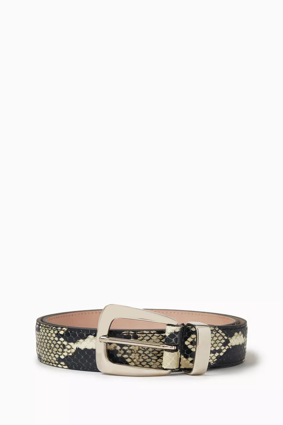 Buy Khaite White The Benny Belt in Python-embossed Leather  display picture 1