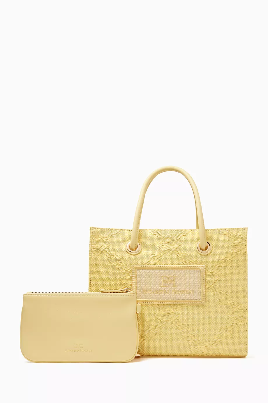 Buy Elisabetta Franchi Yellow Small Tote Bag in Jacquard