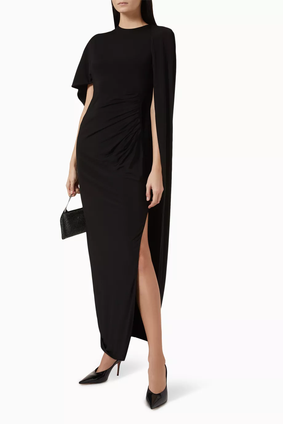 Buy Stella McCartney Black Asymmetric Cape Gown in Viscose