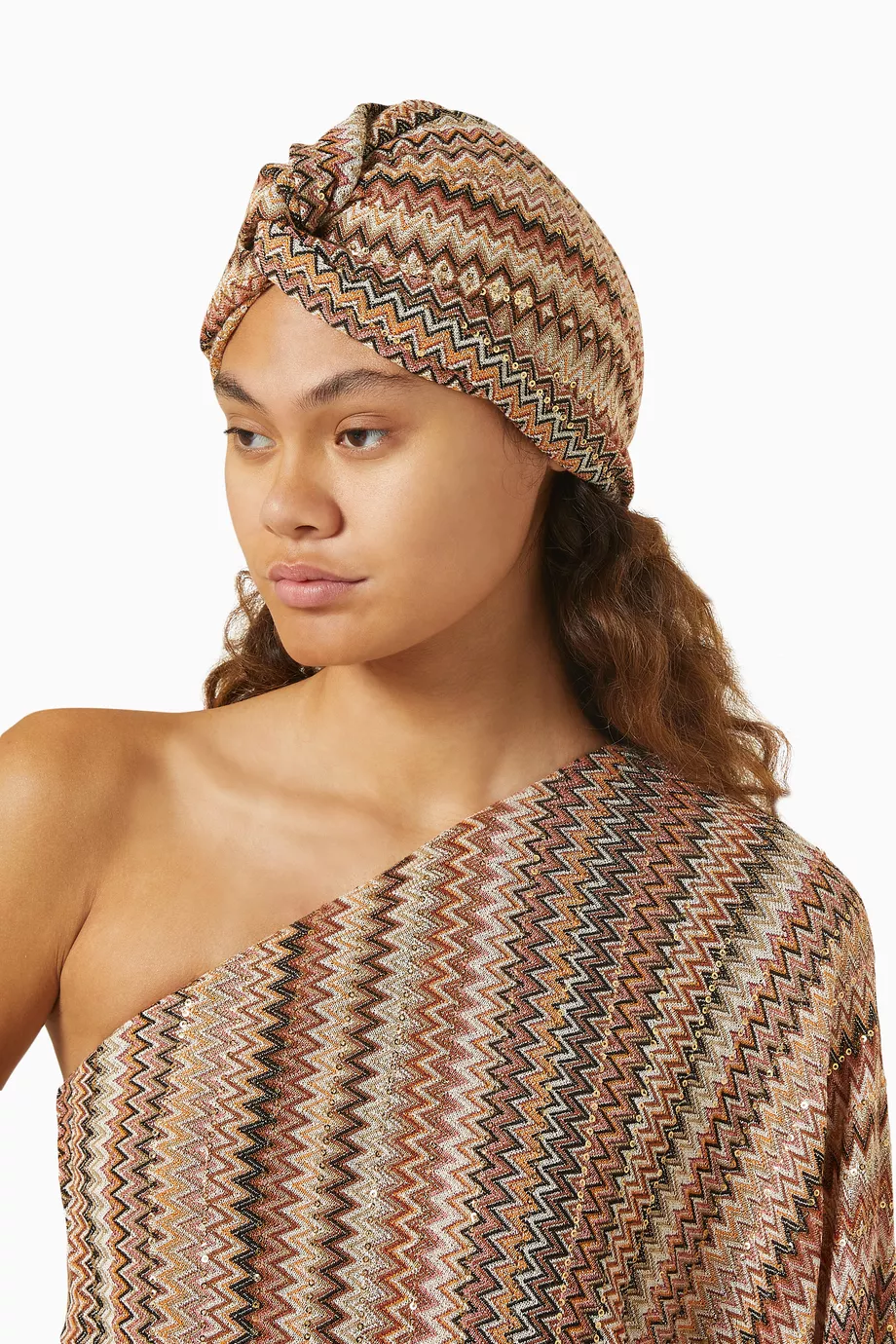 Buy Missoni Neutral Chevron Turban in Viscose-knit for Women  display picture 2