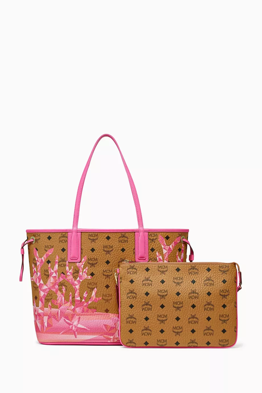 Buy MCM Pink Medium Liz Shopper Tote Bag in Cubic Coral Visetos