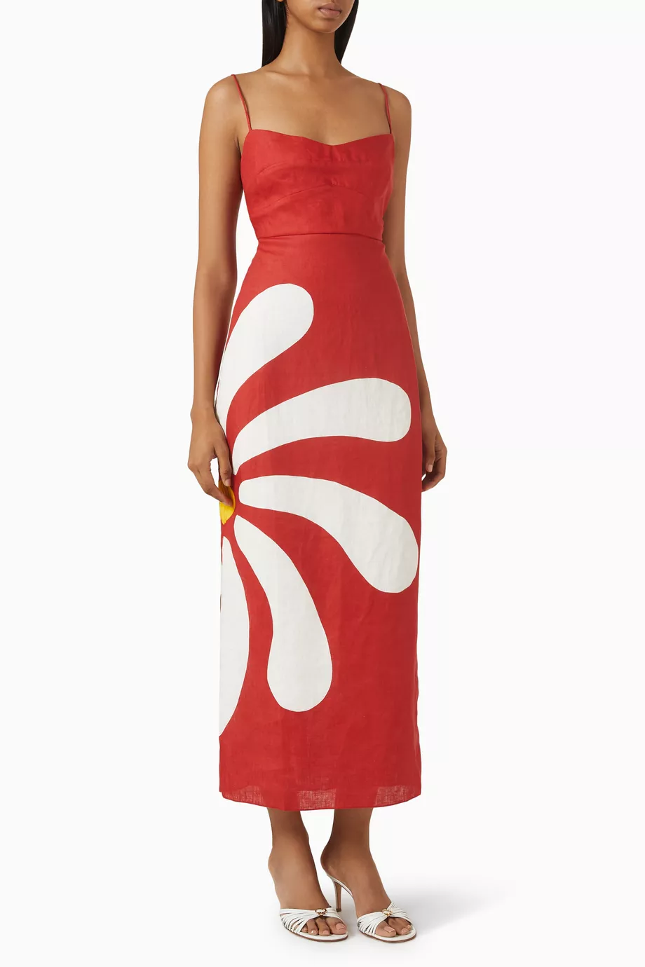 Buy Cala de La Cruz Red Paloma Floral-print Dress in Linen for Women Online  | Ounass Kuwait