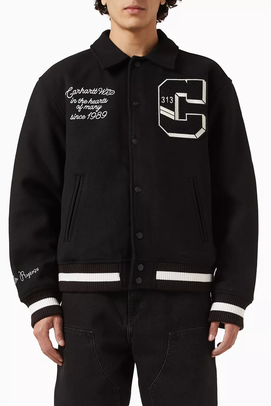 Buy Carhartt WIP Black World Class Varsity Jacket in Wool-blend