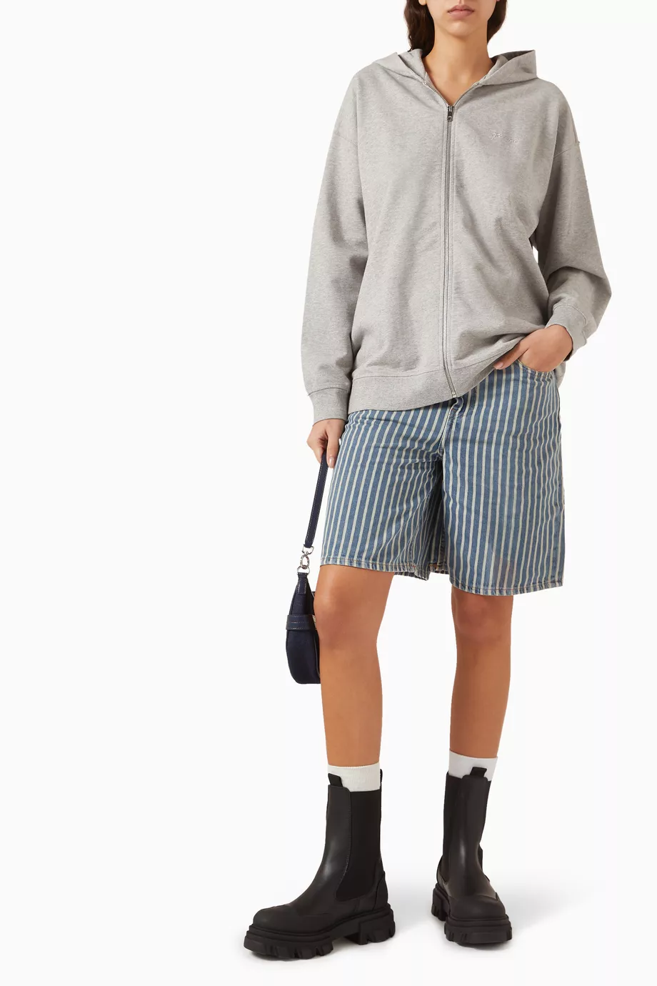 Buy Ganni Grey Isoli Teddy Oversized Zip Hoodie in Cotton for