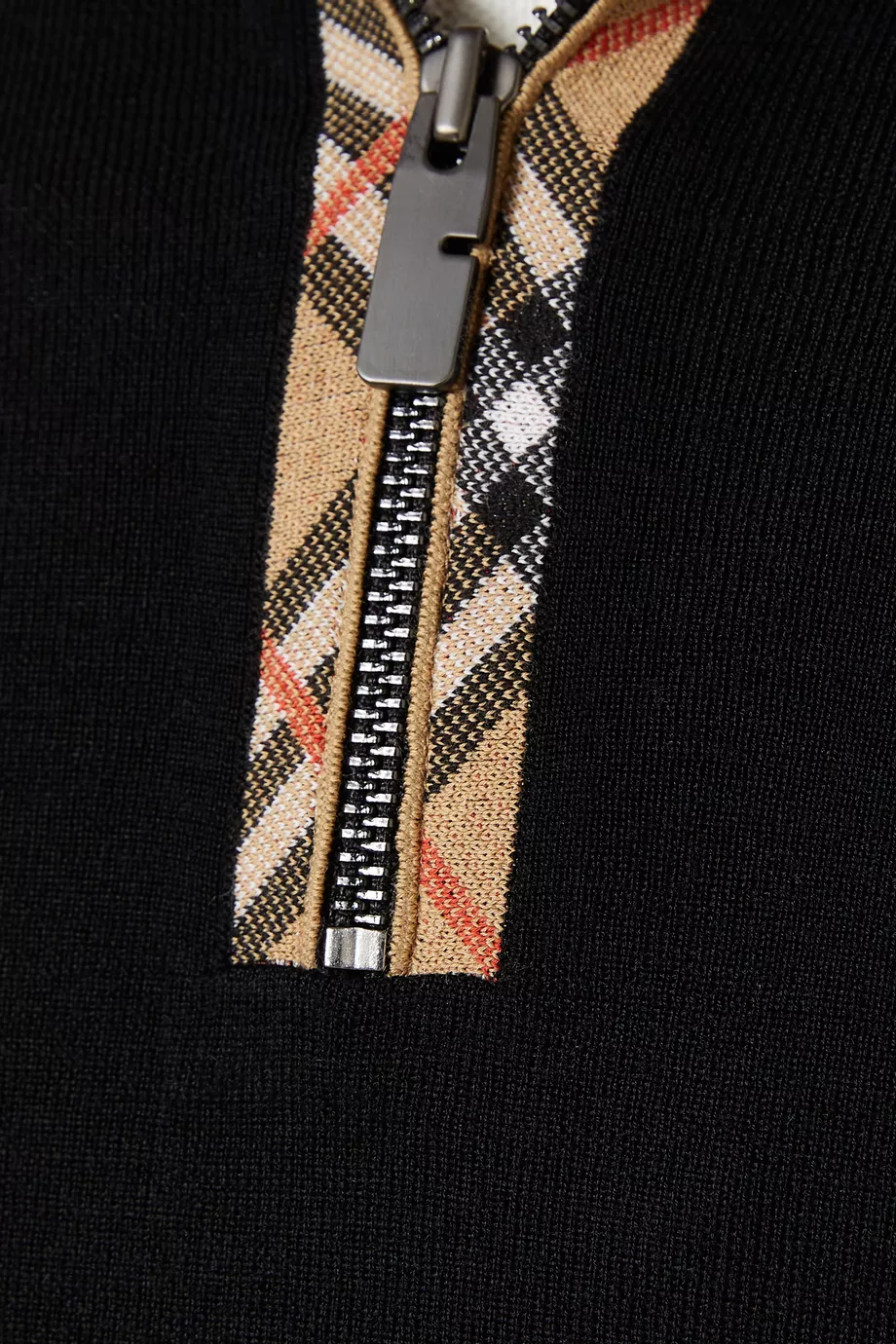 Buy Burberry Black Check Trim Half-zip Sweater in Wool for Men