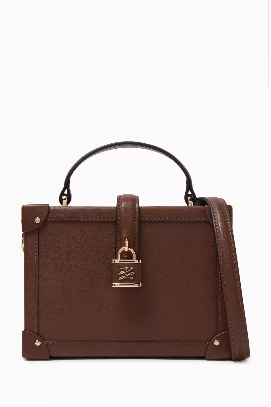 KARL LAGERFELD ブラウンレザー ビジネスバッグ Buy KARL LAGERFELD Brown Small K/Autograph Padlock Trunk Bag in