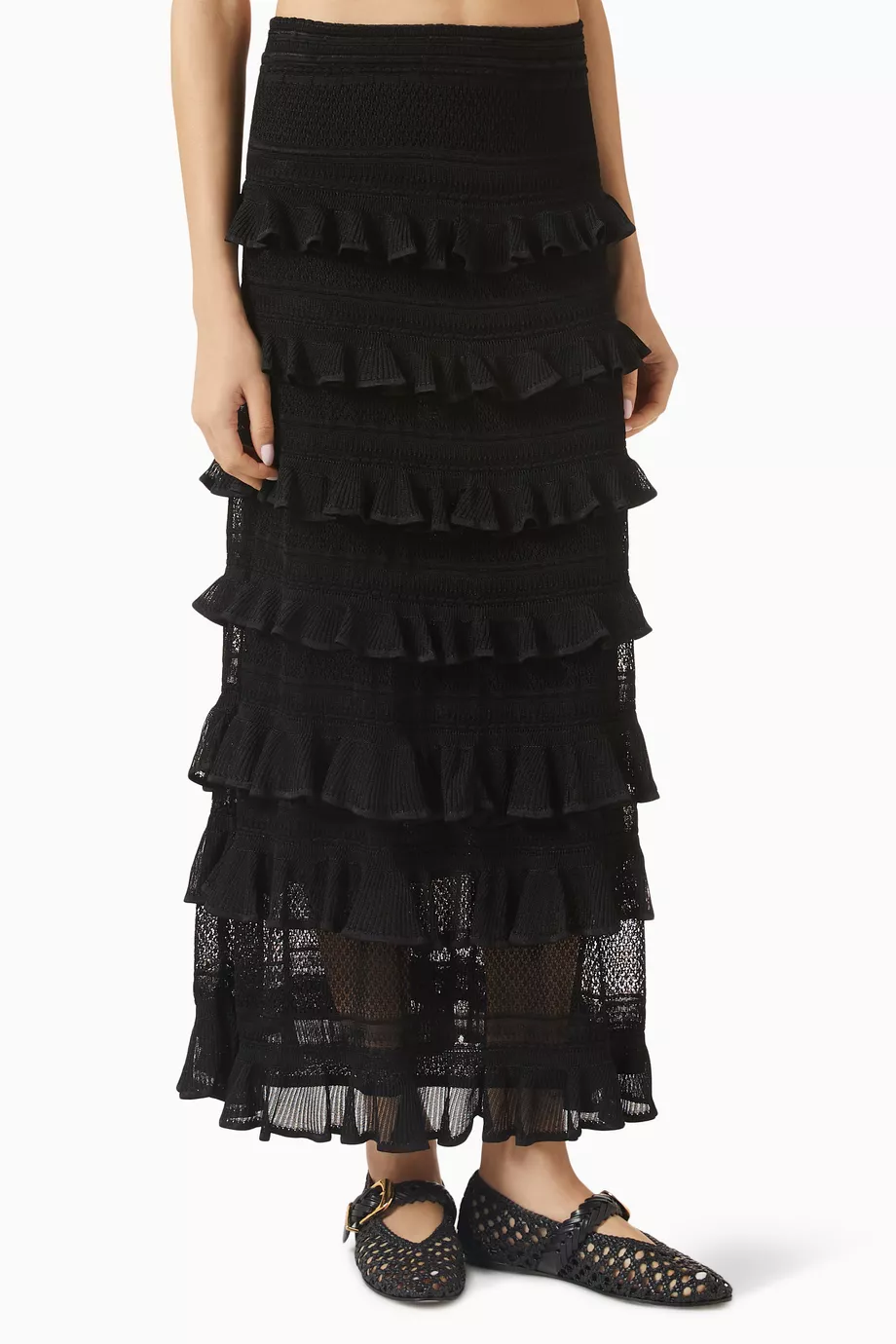 Buy Zimmermann Black Luna Lace Frill Skirt in Viscose Blend for